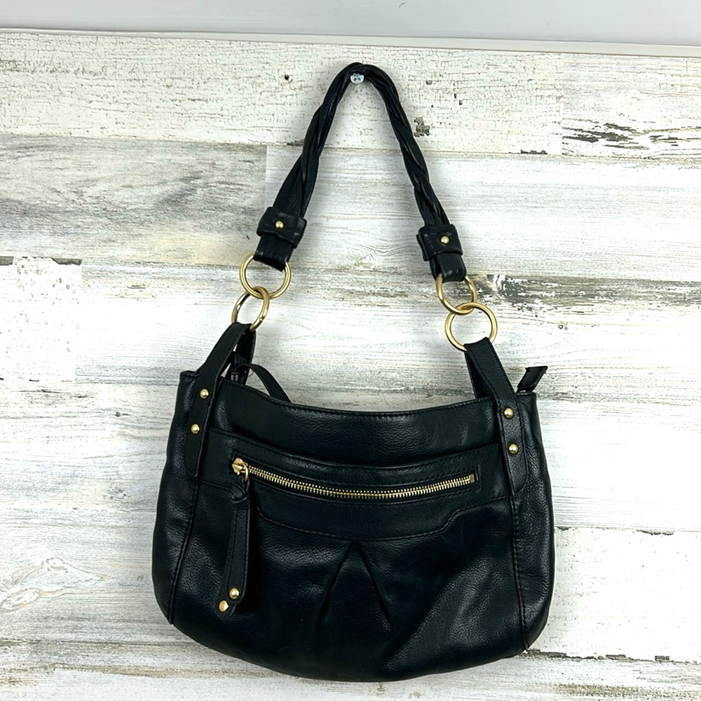 Audrey Brooke Womens Black Leather Boho Shoulder Bag Rope Strap Relaxed Luxe